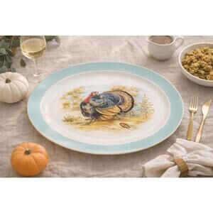 Homer Laughlin USA 1950s Cavalier Eggshell China Oval Turkey Platter, 15x13”